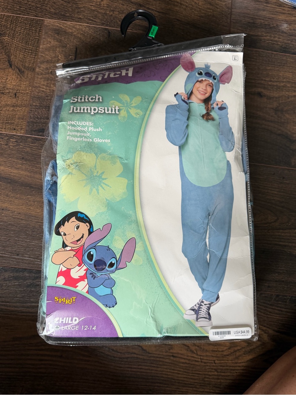 Disney Stitch Jumpsuit Costume - Light Blue, Blue, Pink youth large